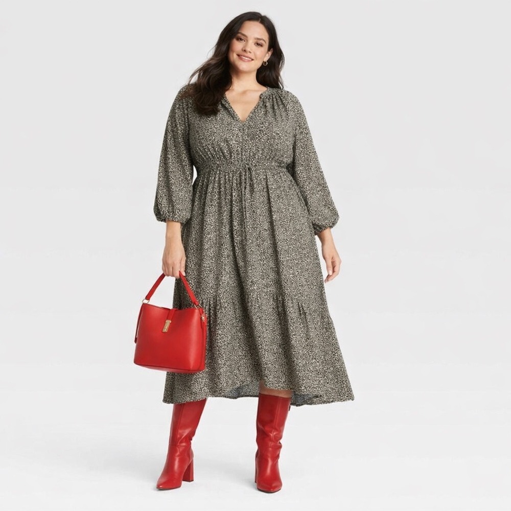 A New Day Elegant Speckled Midi Dress – Flowy Fit & Feminine Style plus size 1X
